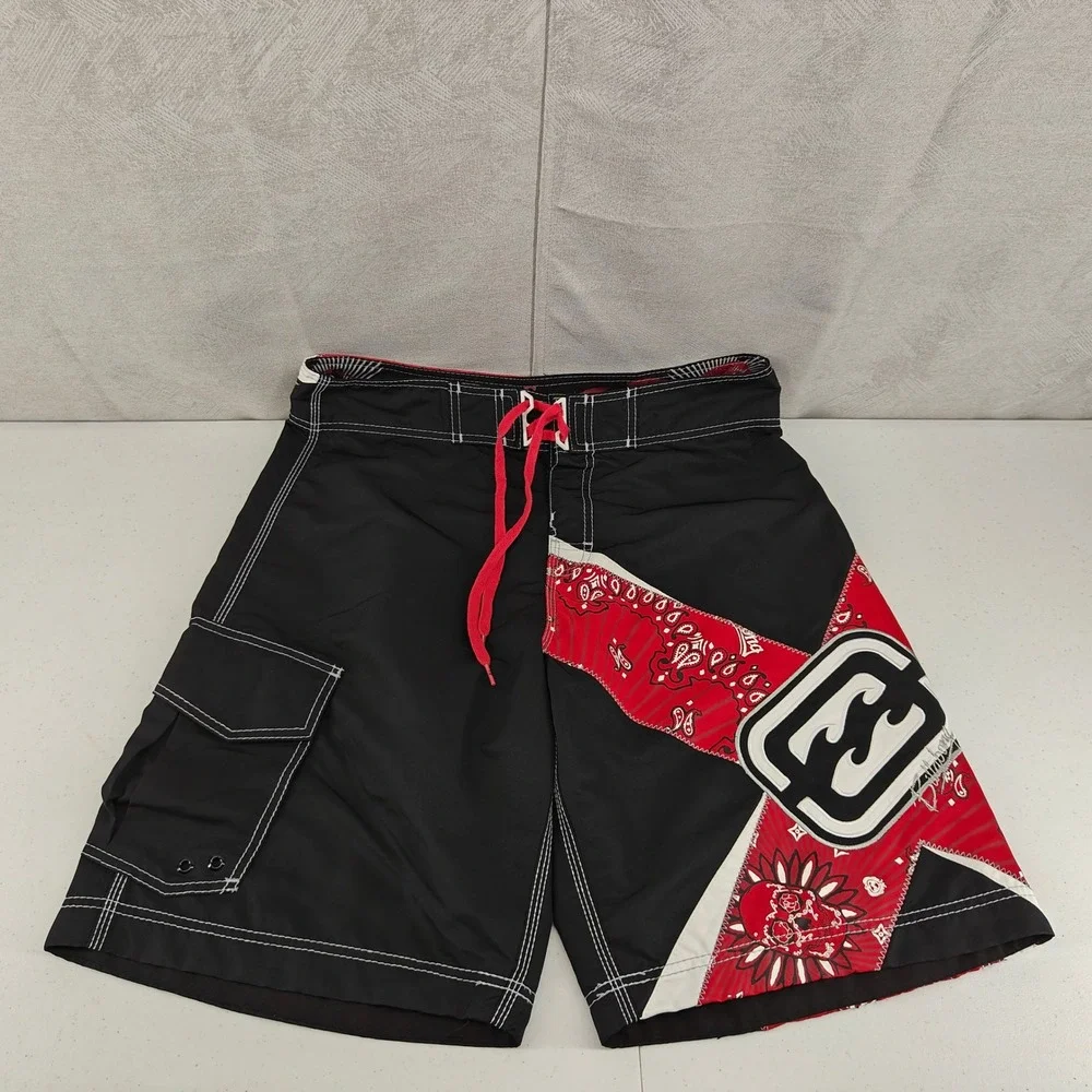 Billabong Board Shorts Mens 34 Black Red Bandana Shane Dorian Signature Surf